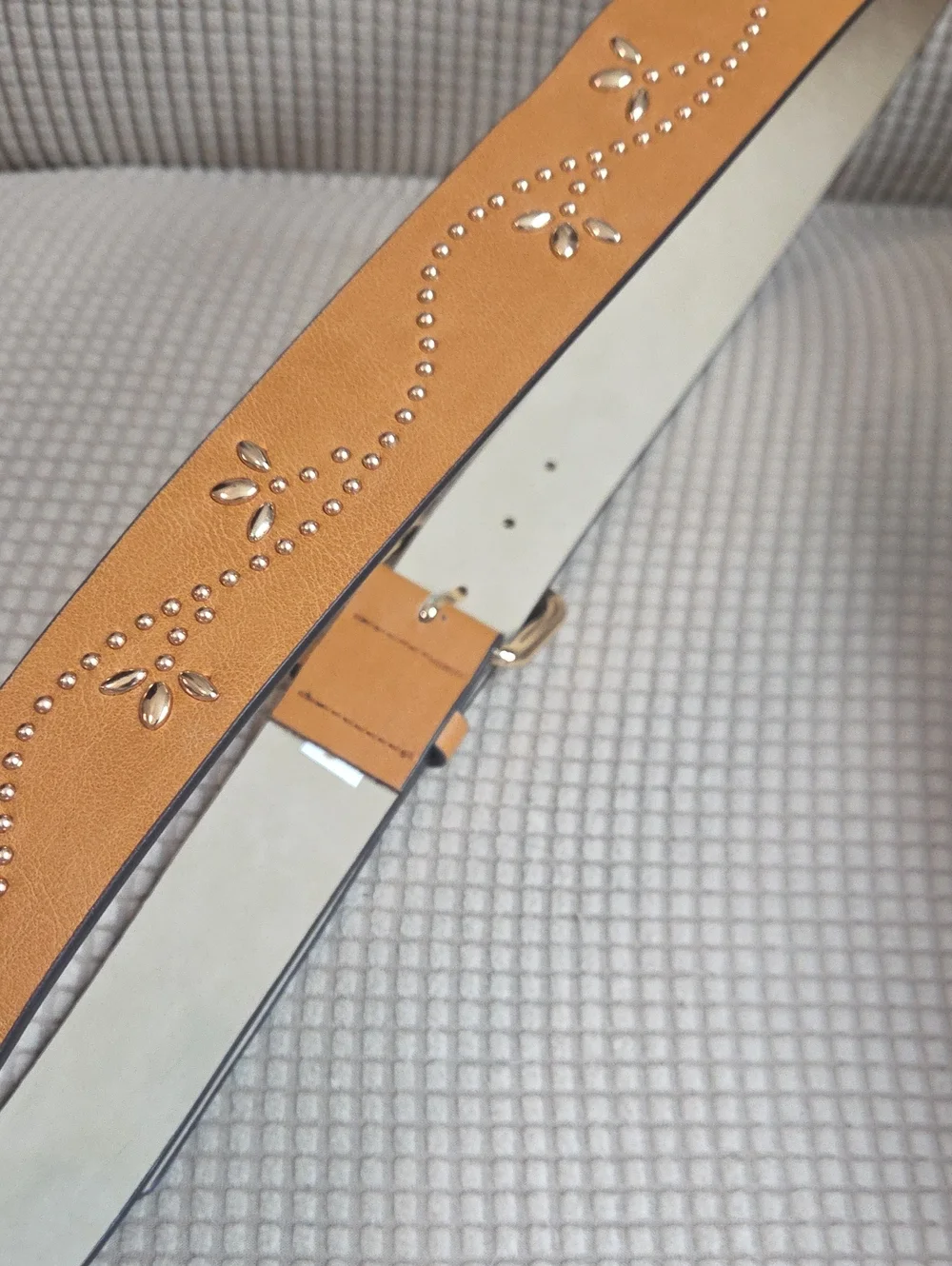 Men's or Women's Tan Leather Belt with Gold Studs and Buckle